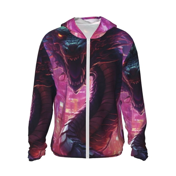 Fotbe Neon Futuristic Dragon Chaqueta con Protección Solar UPF 50+ para Hombre y Mujer, Camisa con Capucha y Bolsillos-Medium