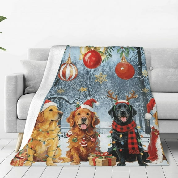 Christmas Xmas Puppy Theme Printed Throw Blanket,Kids Adults Soft Lightweight Flannel Fleece Blanket for Couch Sofa Bed Living Room 40"×50"