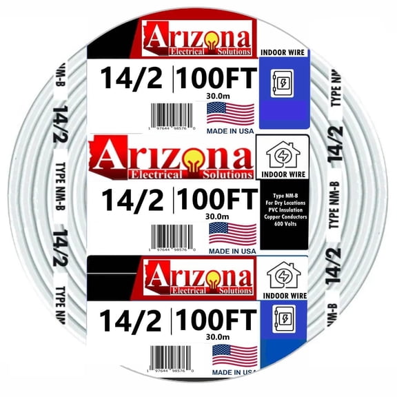 100 FEET 14/2 Type NM-B Copper. #14 AWG, 2 Conductors with Ground. Insulated Jacket White