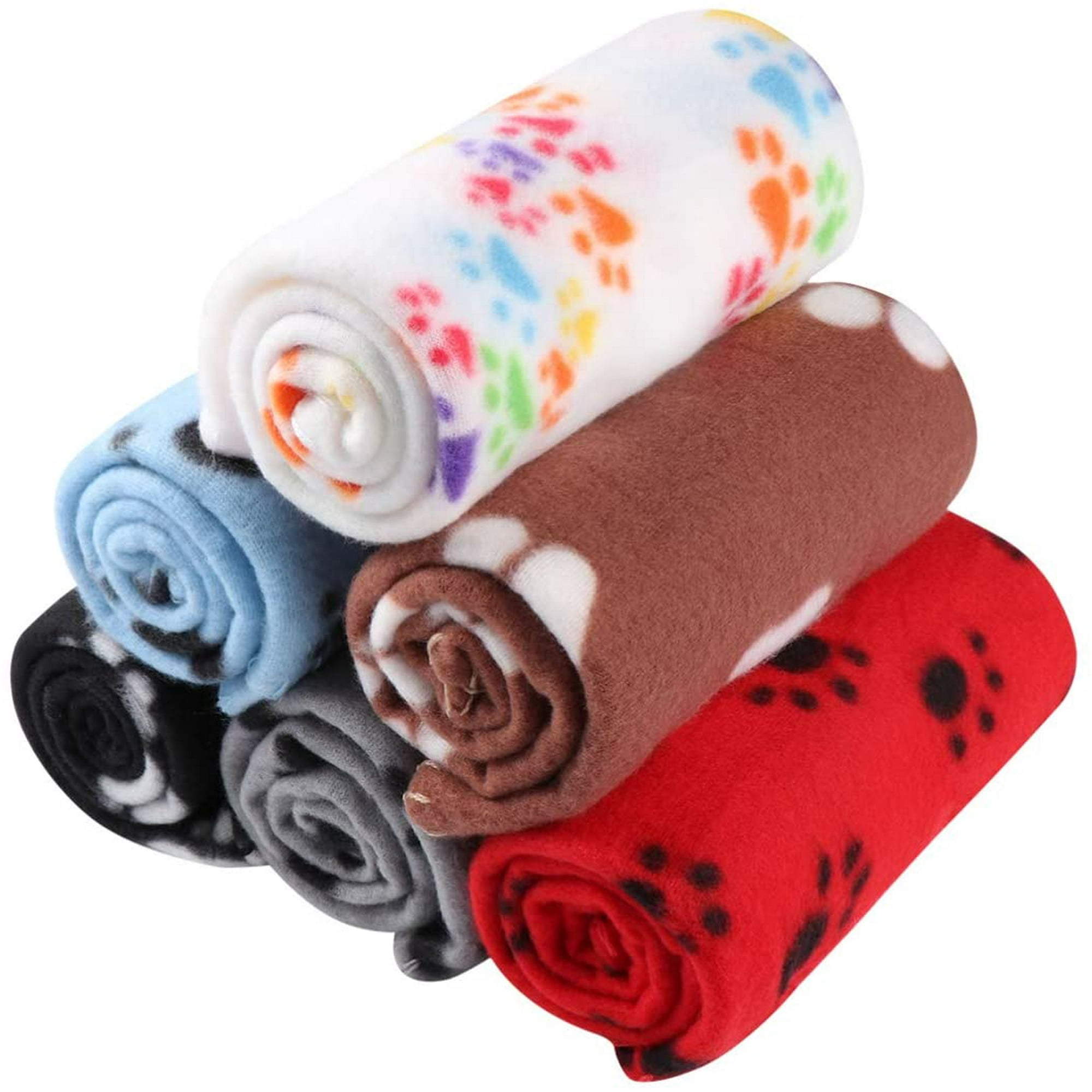 Iguohao 6 Packs Set Pet Blankets Cat Fleece Blankets Soft Puppy Blanket Cushion Sleep Mat With Paw Print Pet Bed Cover For Dogs Puppy Cats 60x70cm Ot