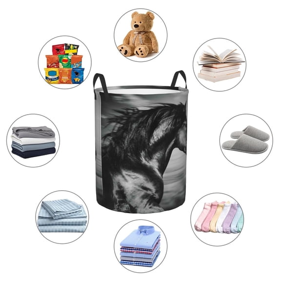 Picia Running Horse Large Laundry Basket, Waterproof, Freestanding Laundry Hamper, Collapsible Tall Clothes Hamper with Extended Handles-