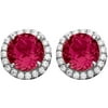 Platinum-Plated Sterling Silver Round-Cut Ruby Corundum Pave CZ Earrings