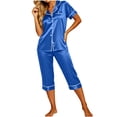 thumbnail image 2 of XUNKUSGA Women's Satin Pajama Sets 2 Piece Capri Pajamas Short Sleeve Lapel Button Down Shirts Silk Pjs Lightweight Breathable Casual Pajamas for Women Set Blue S, 2 of 7
