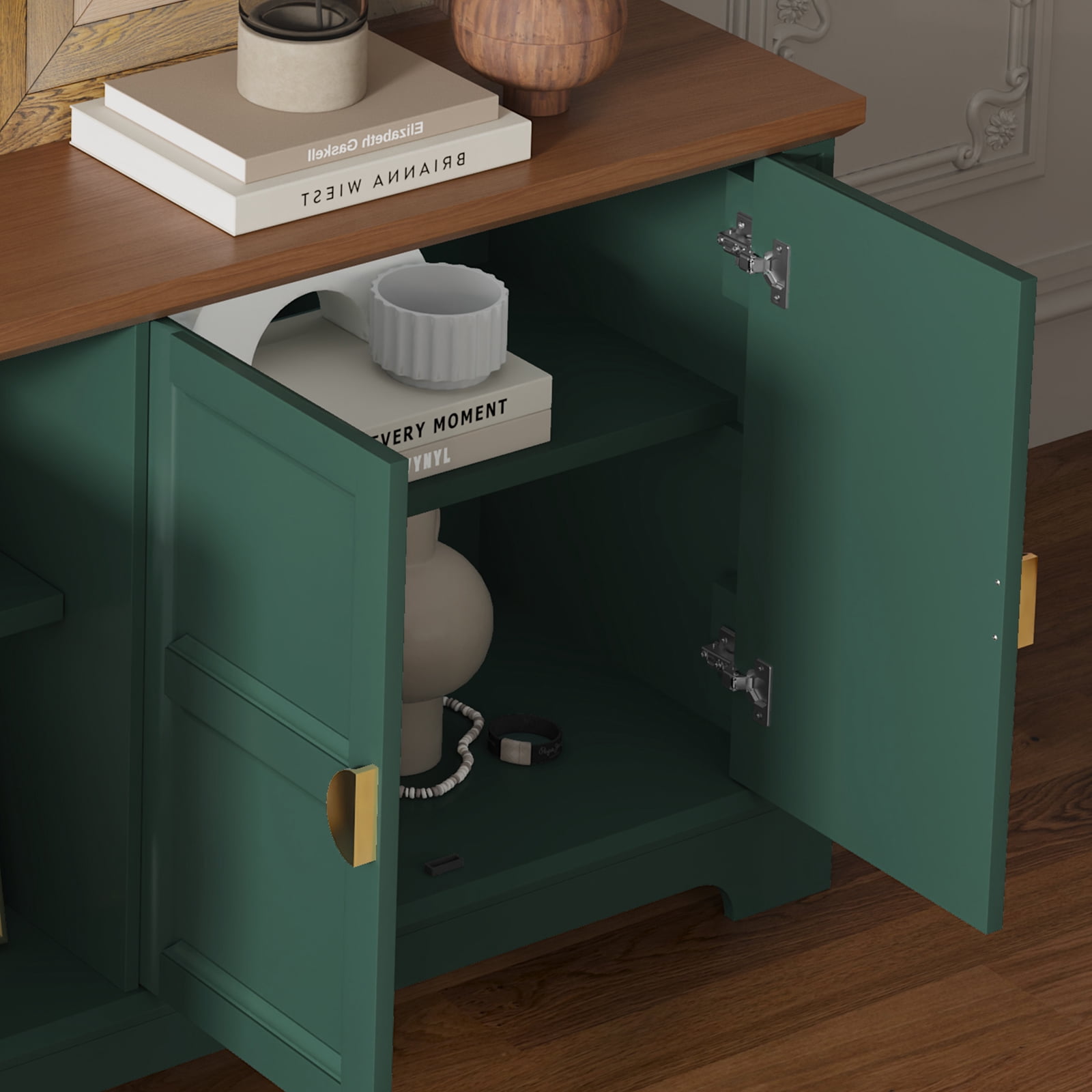 HLR Green 67" Modern Farmhouse TV Stand, Wood Entertainment Center for 75 In TV for Living Room