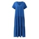 thumbnail image 5 of Vestido largo de verano liso con cuello en V para mujer: estilo étnico retro, ligero y cómodo para la playa o una fiesta, talla real, disponible en negro, verde y naranja, 5 of 8