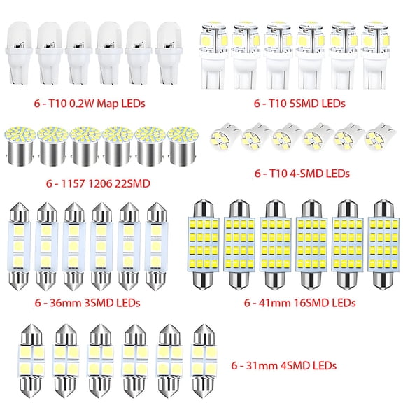 42PCS Car Interior LED Light Bulbs Combo For Map Dome Door Trunk Brake Light Bulbs White