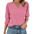 thumbnail image 2 of TODOZO T Shirts for Women Loose Fit Casual Lightweight Soft Basic Tees Summer Clothes for Women Women's Summer Solid Color New Loose V Neck Bat Sleeves Colored Cotton T Shirt for Women 3/4 T Shirt, 2 of 6