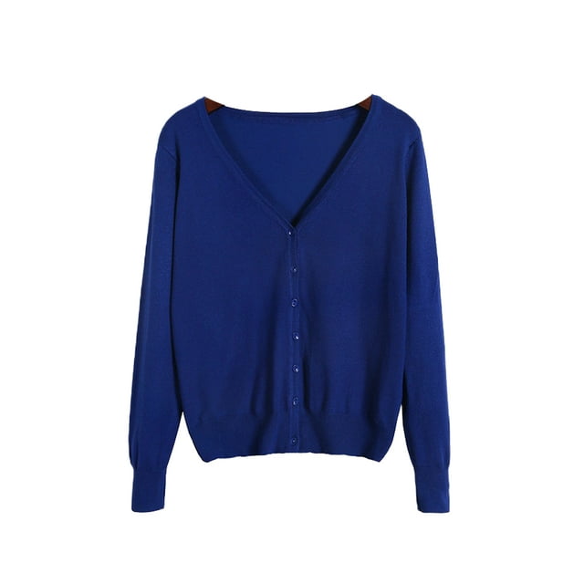 Daeful Manteau d'Extérieur pour Femmes à Col en V, Automne, Couleur Unie, Cardigan Ample, Chandail, Bleu Coloré, 6TG
