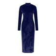 thumbnail image 5 of Swuxness Women Long Sleeves Bodycon Dress, Women Casual Maxi Dresses, Women's Solid Color Semi High Neck Knit Slim Comfortable Soft Long Dress Blue, S, 5 of 5