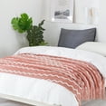 thumbnail image 6 of Bourina Fluffy Chenille Knitted Fringe Throw Blanket, Lightweight Soft Cozy Bed Sofa Chair Blanket, Coral Pink, 50" x 60", 6 of 7