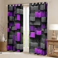thumbnail image 2 of Manfei 3D Geometric Cubes Kitchen Curtains, Gray Purple Checkered Black Out Curtains Pack of 2 (42x63 Each), 2 of 6