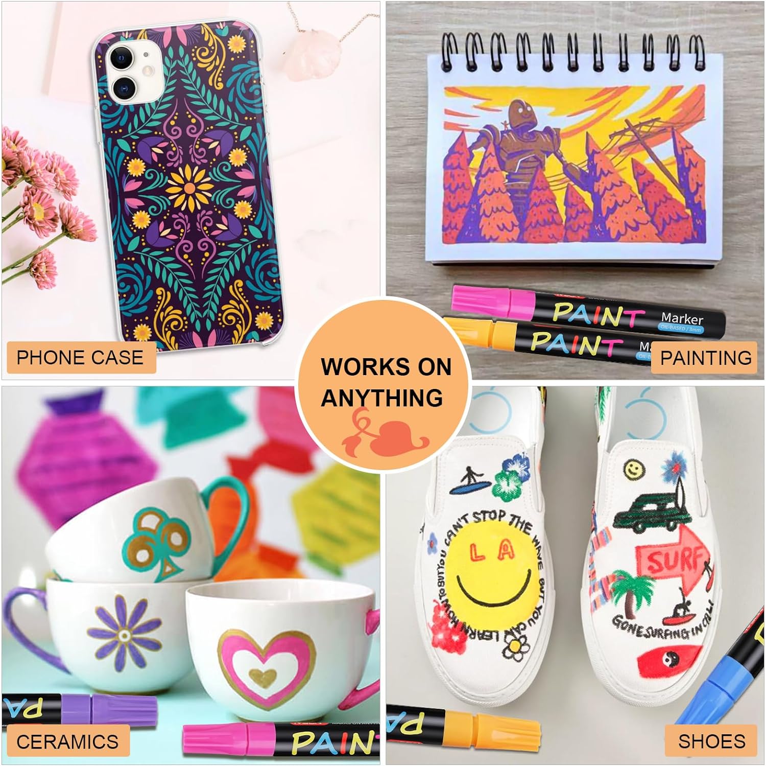 Paint Pens Paint Markers, 20 Colors Oil-Based Waterproof Marker Pen Set, Never Fade Quick Dry and Permanent, Works on Rocks Painting, Wood, Fabric, Plastic, Canvas, Glass, Mugs