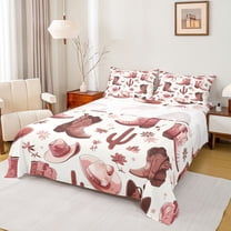 Castle Fairy Cowgirls Boots Hats Twin Sheet Sets 3pcs for Teens Adults,Chic Flowers Cactus Twin Fitted Sheet Microfiber,Western Theme Breathable Flat Sheet,Breathable Home Decor
