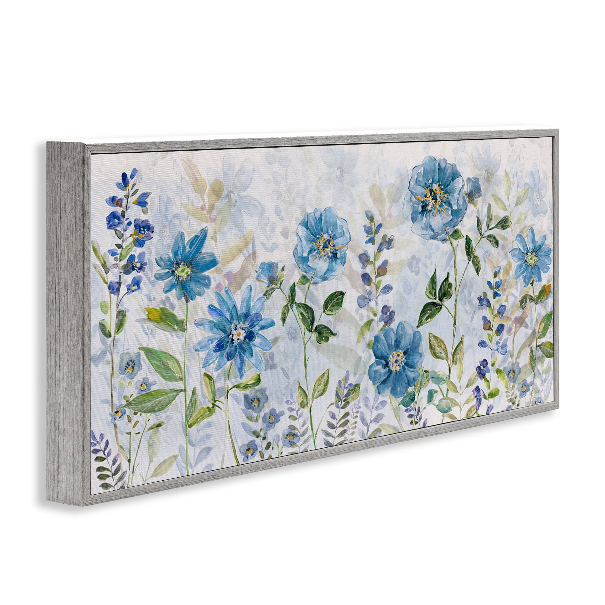 Stupell Industries Wild Blue Poppies Botanical & Floral Painting Gray Framed Art Print Wall Art, 30 x 13