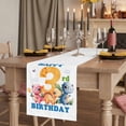 thumbnail image 2 of Happy 3rd Birthday Table Runner, Cartoon Cute Pink Yellow Blue Dinosaurs Floral Cotton Linen Table Runners 72 Inches Long, Dresser Scarf Runner for Dining/Coffee/Kitchen/TV Stands/Cabinets 13''x72'', 2 of 9
