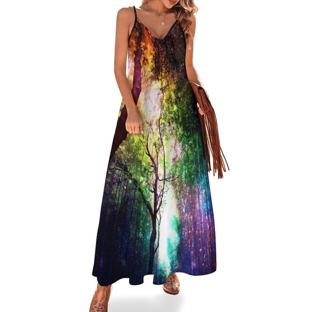 Vestido sin mangas con bosque de arcoíris, vestidos elegantes de tallas grandes, vestido de mujer verano 2024