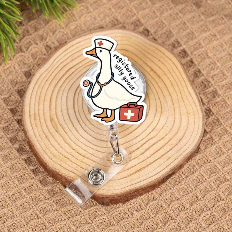 TiniDecor Goose Nurse Badge Reel, Registered Silly Goose Retractable ID Holder, Funny RN Gift