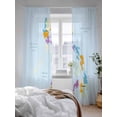 thumbnail image 3 of Sheer Curtains 84 inches Long, Modern Map Blue Sea Simplize Colorful Plate Light Filtering Sheer Window Curtains Rod Pocket Voile Drapes for Bedroom Living Room, 52"W x 84"L 2 Panels, 3 of 7