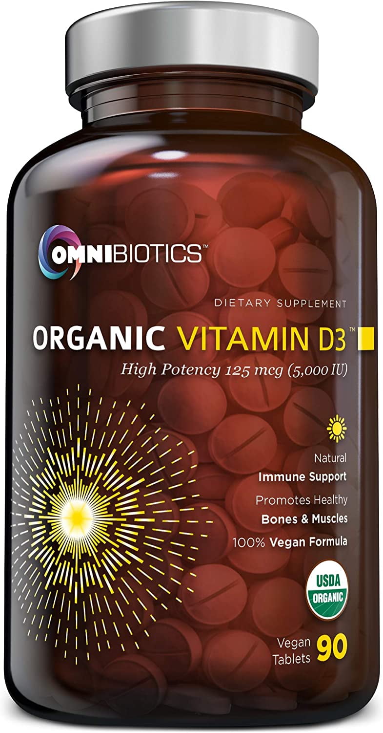 Organic Vitamin D3 5000 IU - 100% Vegan High-Potency Immune Support by OmniBiotics - 90 Tablets
