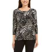 JM Collection Women's Printed Jacquard Top Black Size Medium