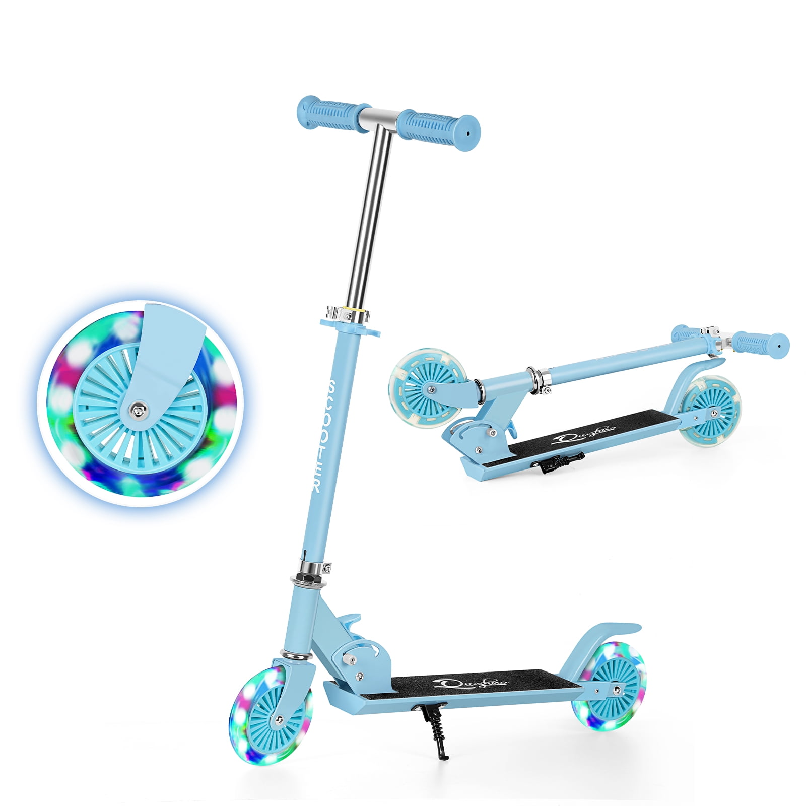 Oumilen Scooter With 2 Wheels for Kids Ages 6+ Kickstand Foot Support Adjustable Height & Foldable Light Blue