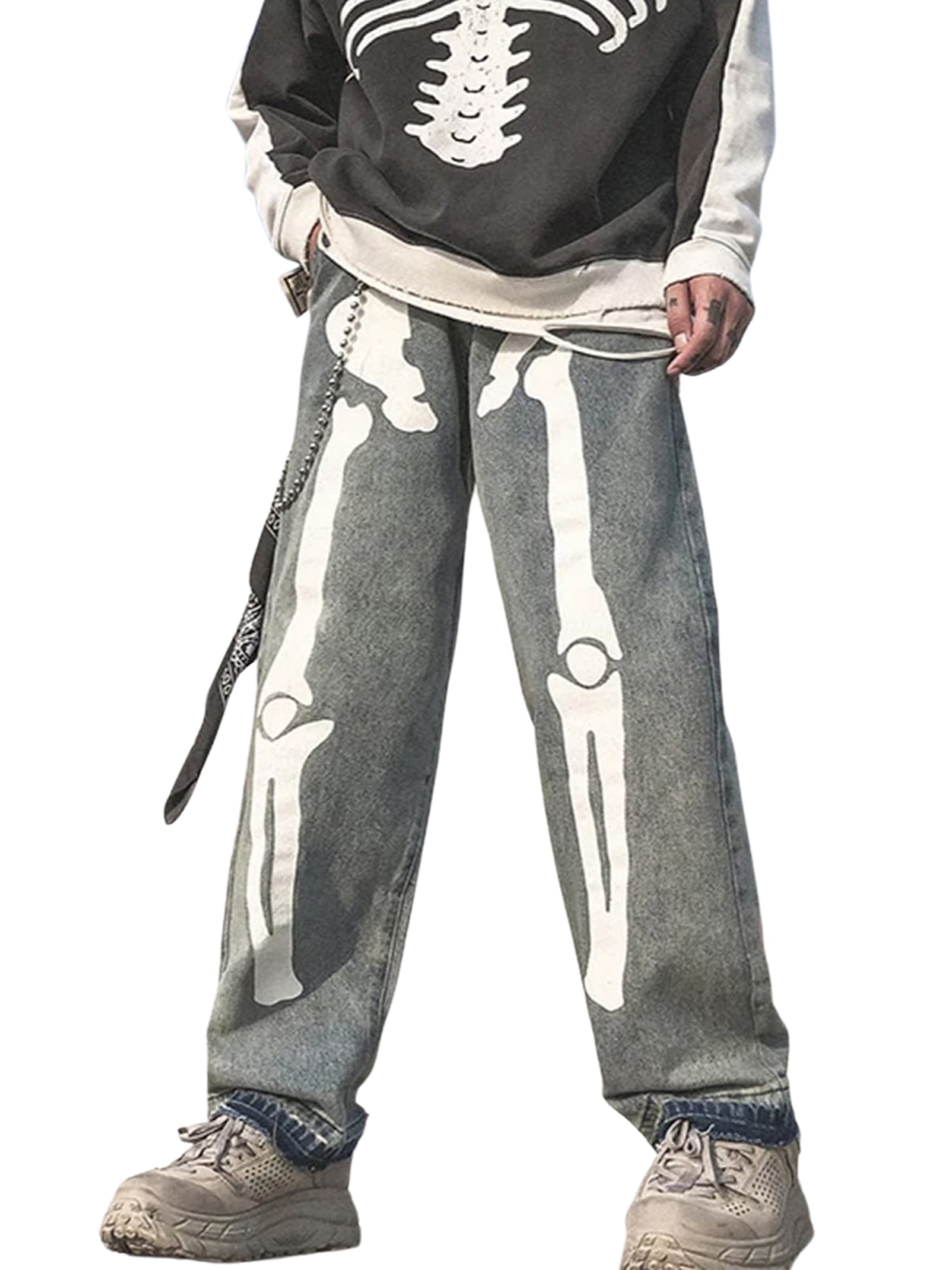 JUNWELL Womens Men Halloween Y2K Baggy Jeans High Waist Wide