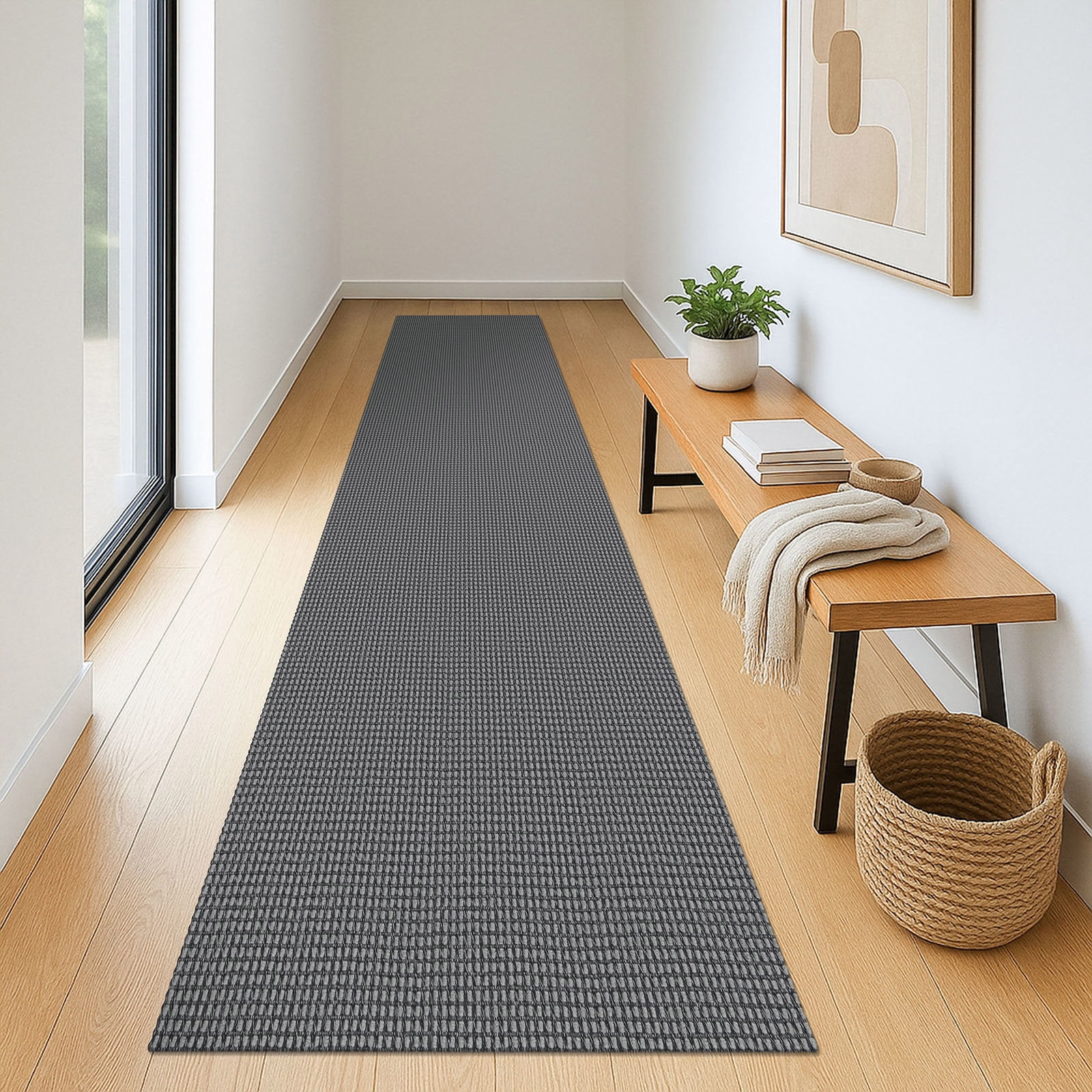 Glattice Carpet Runner 2x8 Ft Washable Runners for Hallways Cotton Rubber Backed Kitchen Runner Braided Indoor Floor Carpet Runners for Entryway/Hallway/Kitchen/Bedroom, Dark Grey/Grey