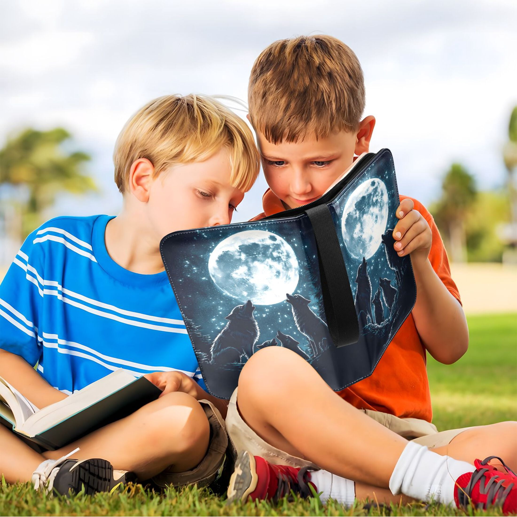 Trading Card Binder Album 400 Pockets 50 Removable 4-Pocket Pages Waterproof Howling Wolves and Moon