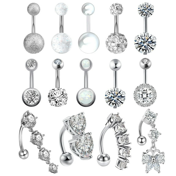 Designice 14G Belly Button Ring,Dangle Curved Navel Rings,Surgical Steel Belly Button Piercing,14 Pcs