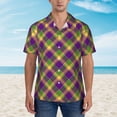 thumbnail image 4 of Daiia Mardi Gras Plaid Hawaiian Shirt for Men Gentle Cotton Regular Short Sleeve Casual-Small, 4 of 9