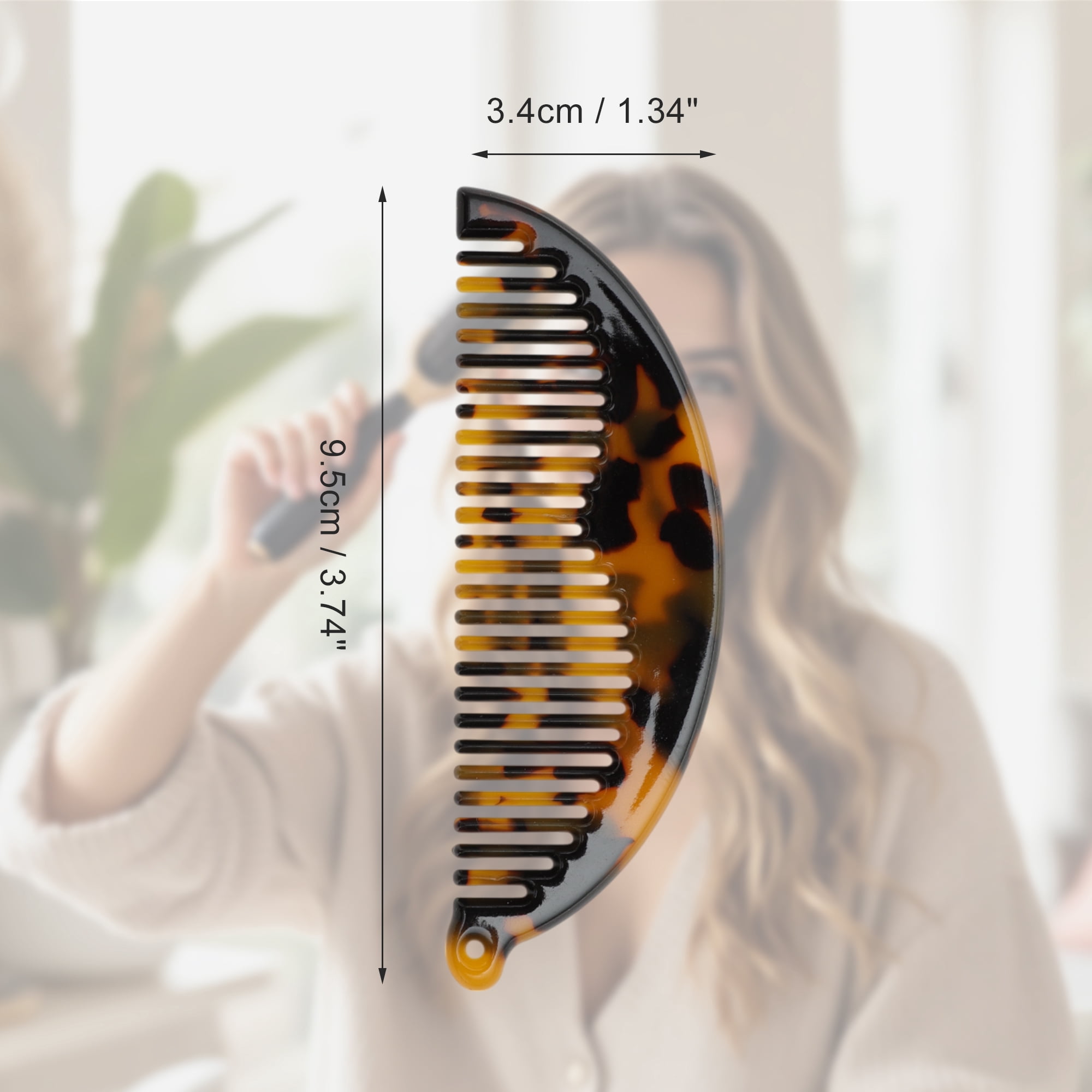 Unique Bargains 1 Pc Durable Half Round Hair Comb with Hole Tortoiseshell Color