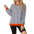 thumbnail image 3 of Cueply Sweatshirt for Women Oversized Striped Long Sleeve Crew Neck Casual Loose Pullover Sweaters Tops, 3 of 7