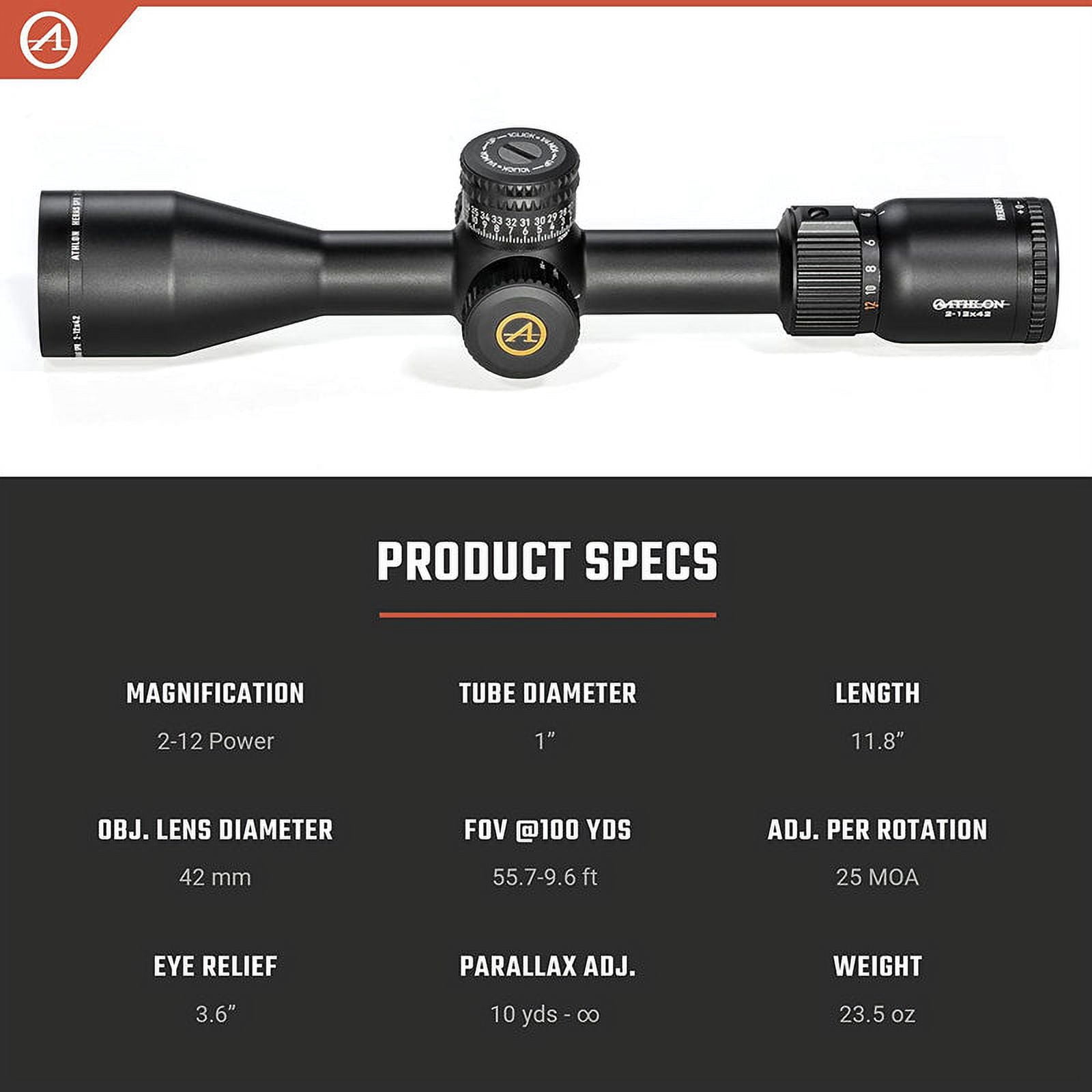 Athlon Optics Heras SPR Rifle Scope 2-12x 42mm AAGR1 MOA Reticle Matte Black