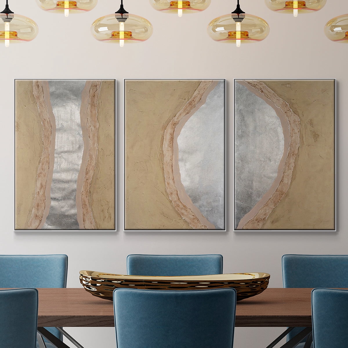Silver Lake I - Framed Premium Gallery Wrapped Canvas L Frame 3 Piece Set - Ready to Hang