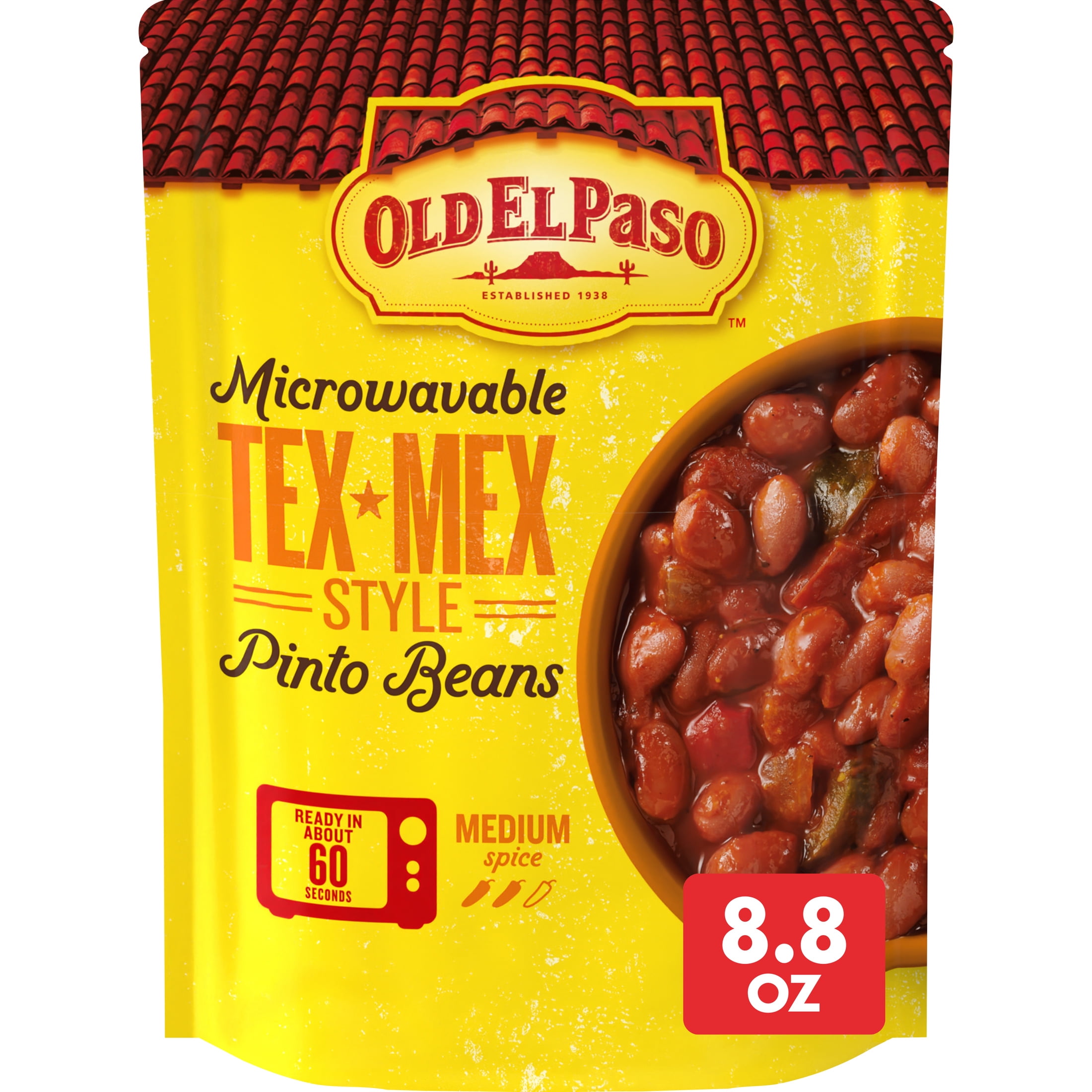 (8 pack) Old El Paso Pinto Beans, Tex-Mex Style, Microwavable Pouch, 8.8 oz