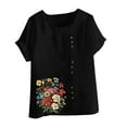 thumbnail image 4 of Shirts for Women Plus Size Short Sleeve Round-Neck Floral Printed Button Casual T-shirt Black XXXXXL, 4 of 4