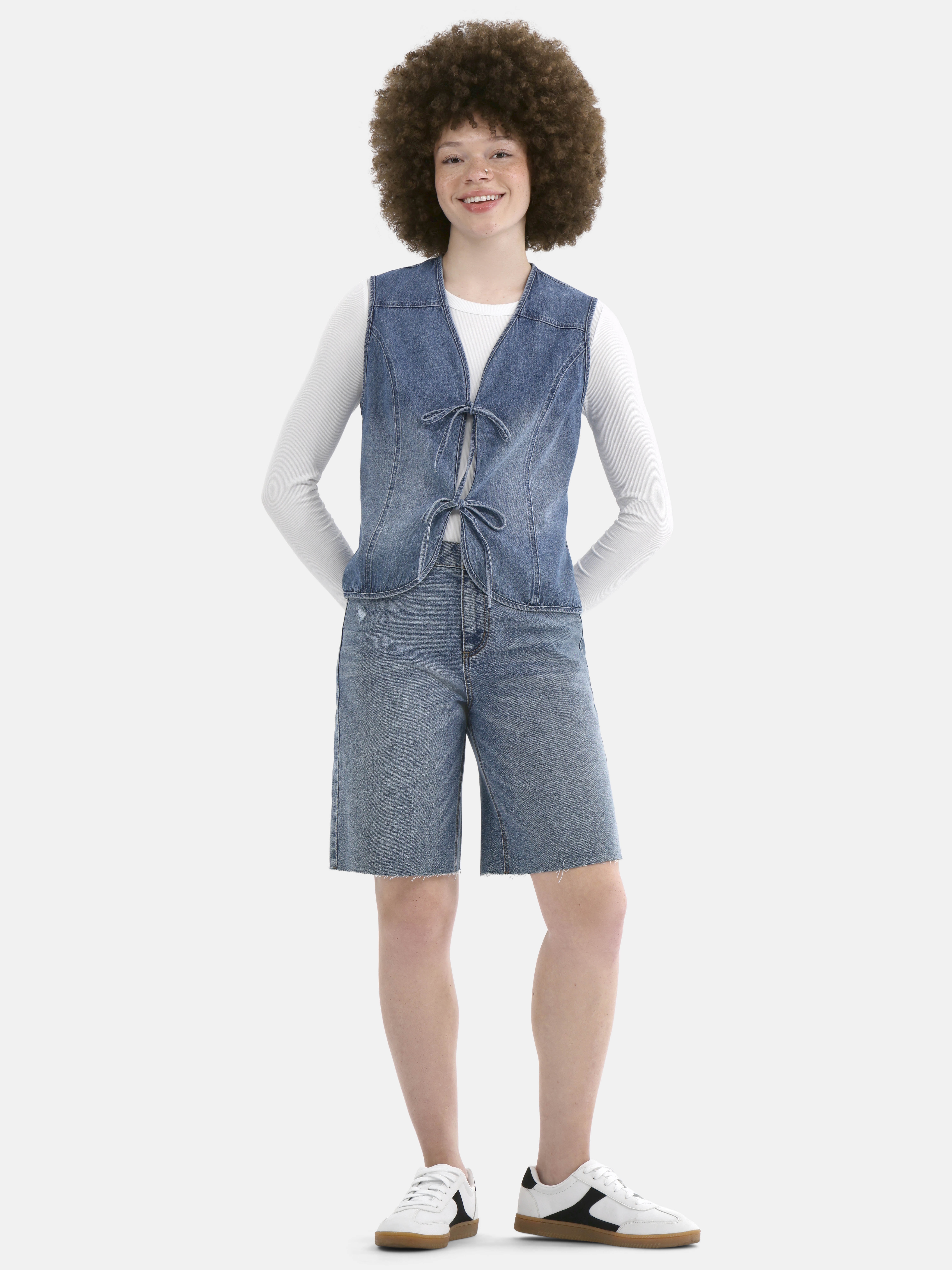 No Boundaries Cotton Denim Vest with Self Ties, Women's
