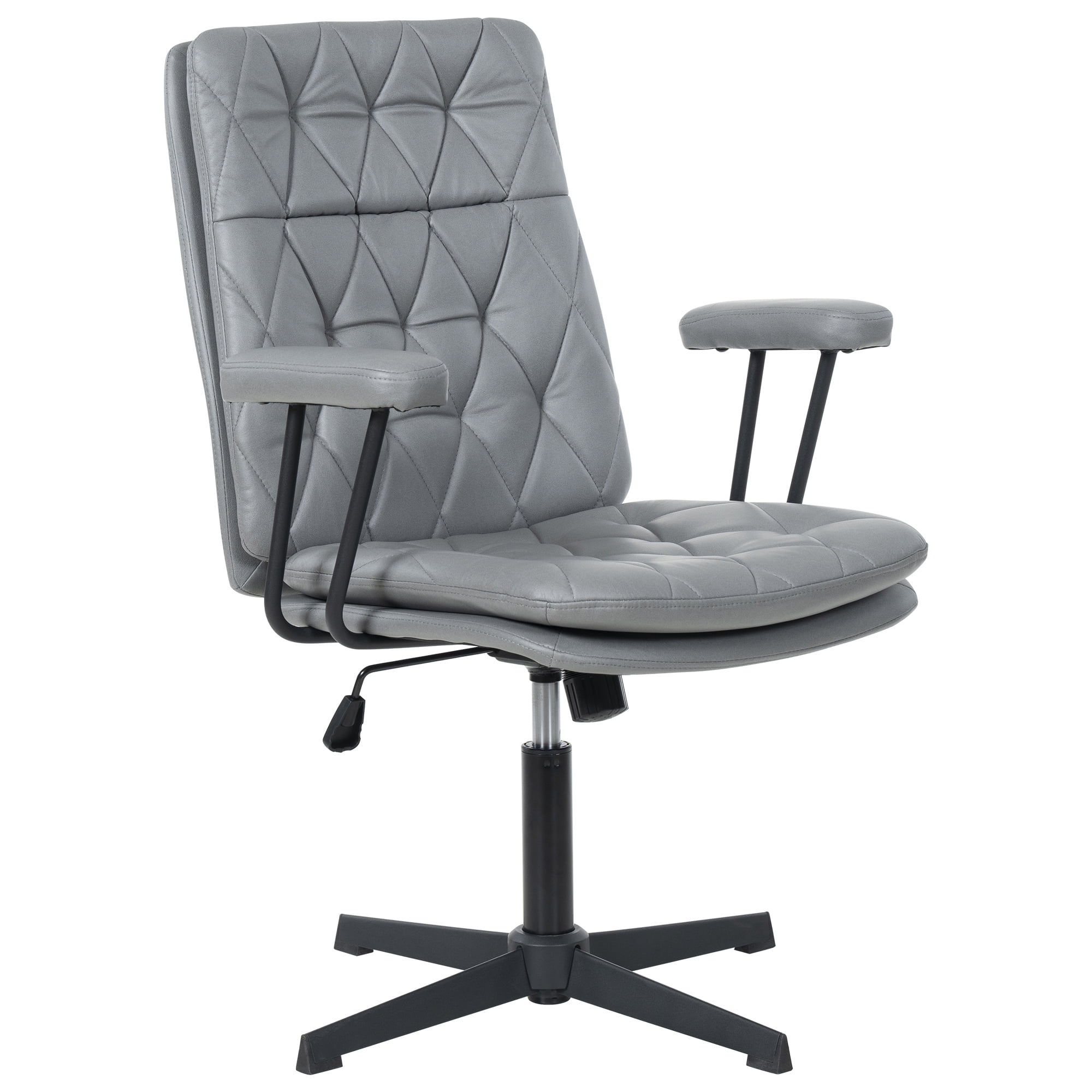 EYYTHUNG Home Desk Chair with Arms, Adjustable Stationary Ergonomic Office Swivel Working Computer Chair with Soft Cushion No Wheels, Grey