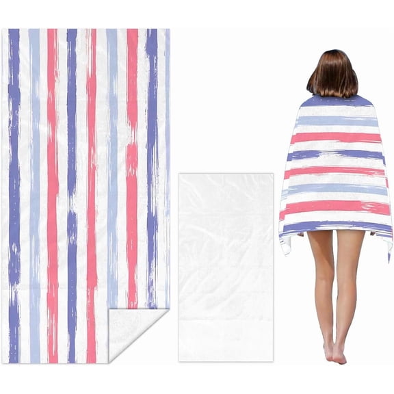 Striped Beach Towel - 30x60 Inch Fast Drying Microfiber Towel, Perfect for Kids & Adults, Beach/Pool/Yoga, Lightweight Microfiber Swim Towels for Travel