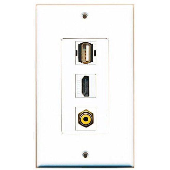 RiteAV - 1 Port HDMI 1 RCA Yellow 1 USB A-A Wall Plate Decorative