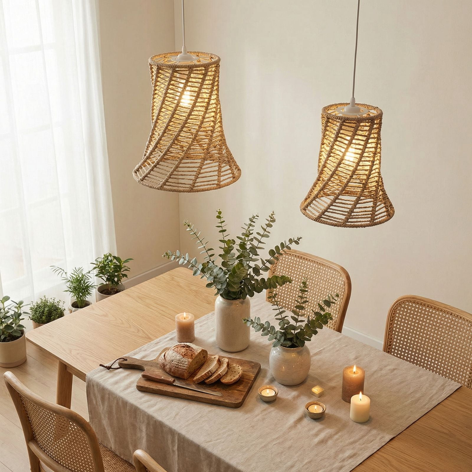 Artisanal Woven Hanging Lamp Guard, Retro Inspired Chandelier Shade, Natural Fiber Light Fixture Cover for Dining Room, Minimalist Pendant Lamp Accessory