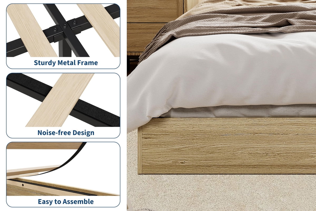 Towallmark Queen Size Bed Frame with Sturdy Wooden Slats,Solid Wood Platform,Floor-Standing Bed Frame, Modern Minimalist Design Space-Saving Bed Frame, No Box Spring Needed, Easy Assembly