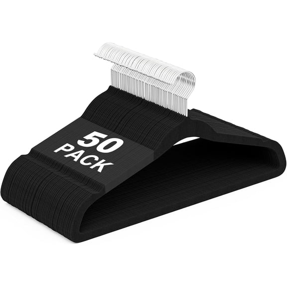 UEAKPIC Velvet Hangers, 50 Pack Non-Slip Hangers with 360° Swivel Hook, Space Saving Heavy Duty, Black
