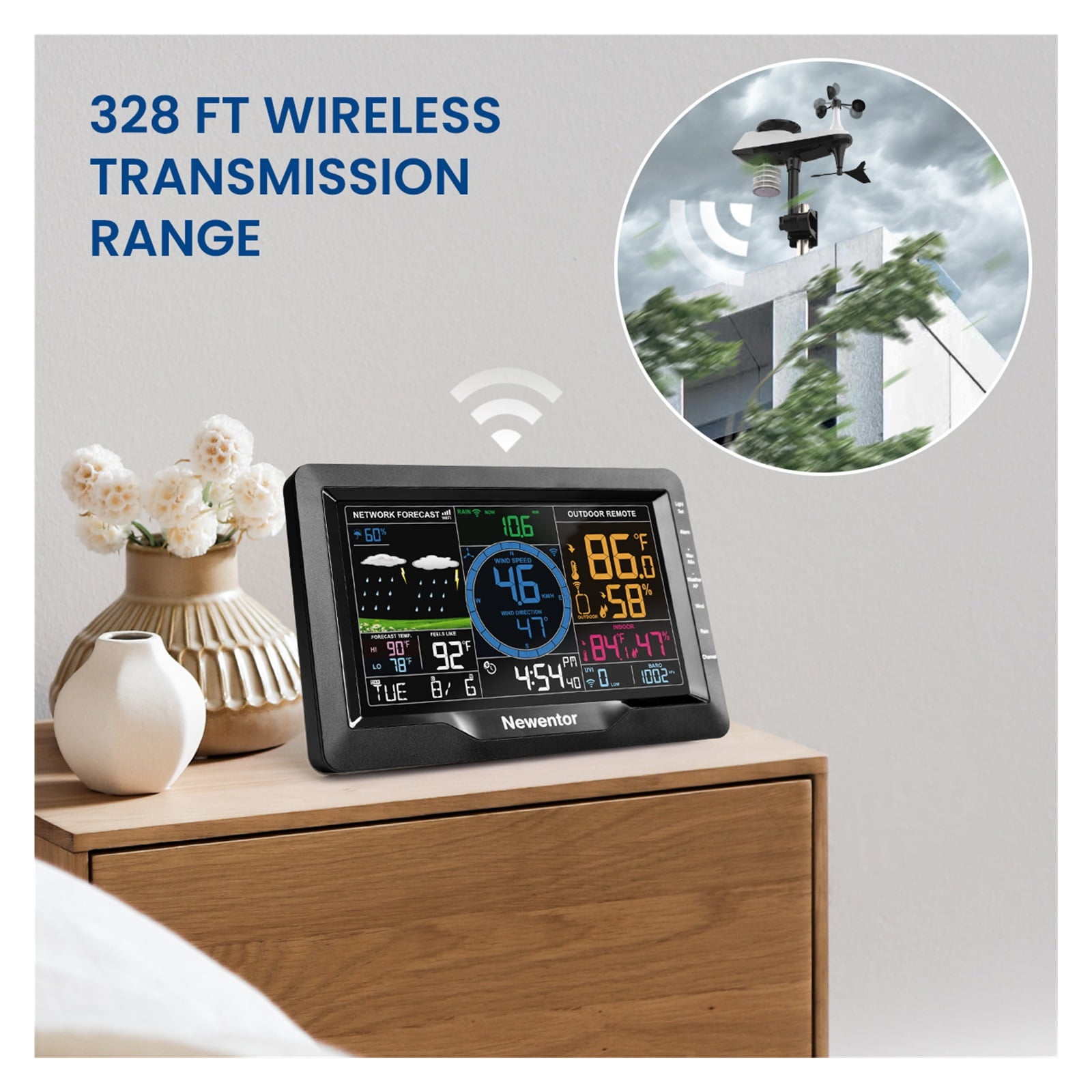 Wireless Digital Weather Station Professional App Outdoor Forecast With Temperature Humidity Sensor Rain Gauge Wind Speed ,Easy to Install