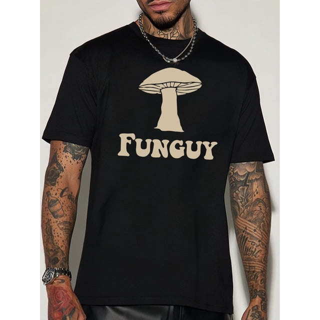 Camiseta de verano de manga corta con estampado de hongos, sencilla, de cuello redondo y manga corta para hombre, informal, cómoda y de ocio.