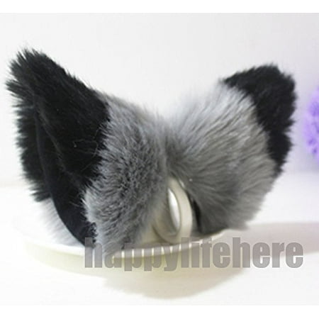 Cat Fox Ears Kitty Costume Fancy Hair Clip Black with Gray Kits by