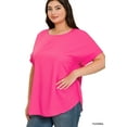 thumbnail image 2 of TheLovely Women & Plus Round Neck Woven Boat Neck Rolled Short Sleeve Blouse Top, 2 of 2