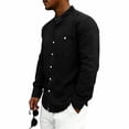 thumbnail image 5 of Qiyinn Men's Cotton Linen Long Sleeve Shirts Casual Button Down Banded Collar Shirt Beach Summer Tops with Pocket, 5 of 8