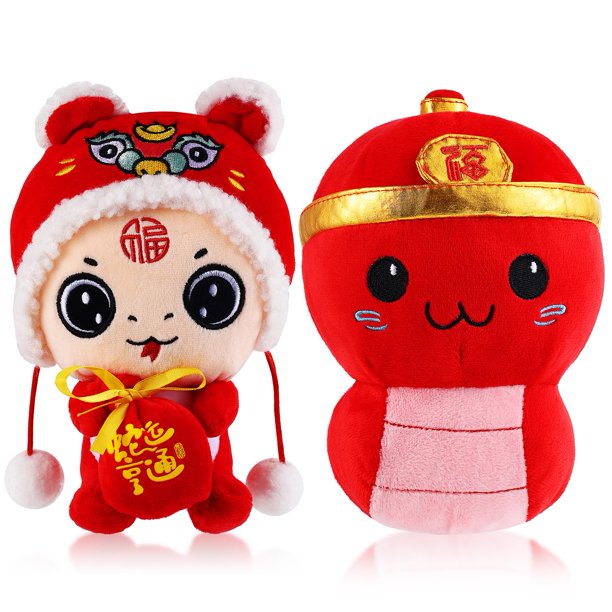 2 piezas de peluche de serpiente china 2025 Año de la serpiente peluche de peluche de año nuevo chino decoración de felpa mascota muñeca peluches para el festival de primavera regalo de la hora de dor