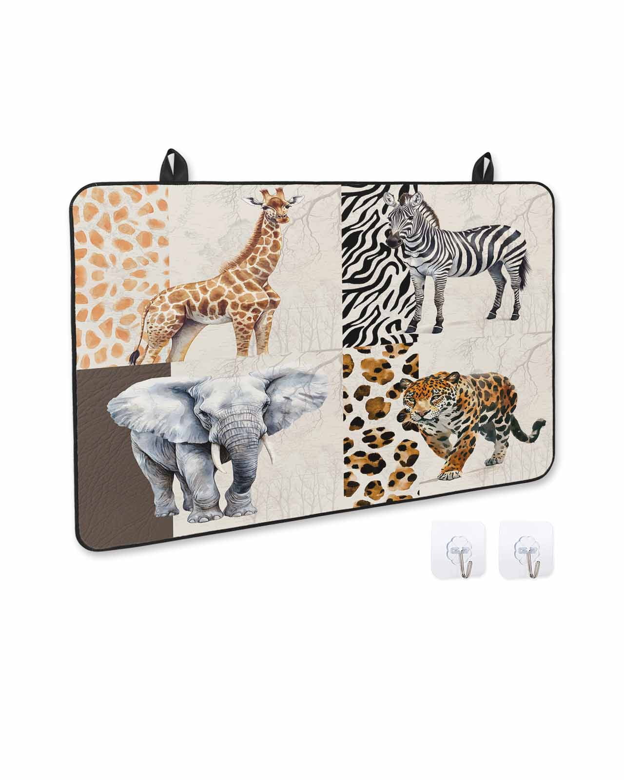 nqOlkjepod Large Induction Cooktop Protector Mat 24"x21", Modern Animals Stove Top Covers for Electric Stove, Vintage Giraffe Zebra Elephant Leopard Stove Burner Cover Mats, Glass Top Stove Cover